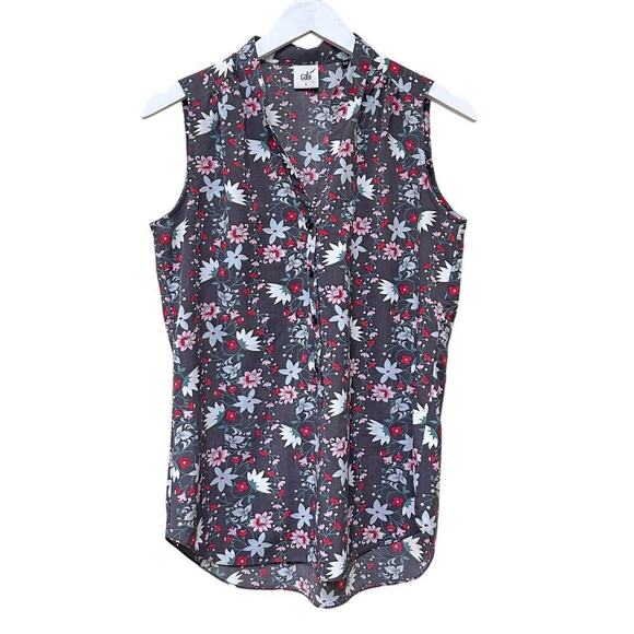 Cabi Size Small Button Front Henley Blouse Floral Print Work Gray Red Office - Picture 3 of 11